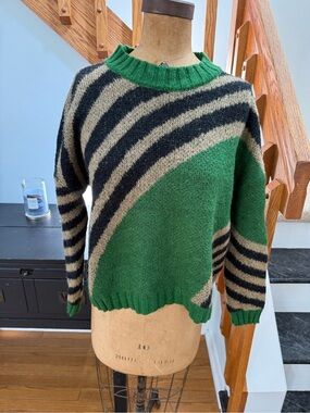 Niccolai Mohair Striped Colorblock Sweater in Green and Black